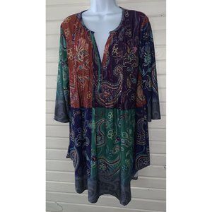Simply Aster by Firmiana Sz LARGE Dress Stretch Knit Paisley Floral Print EUC